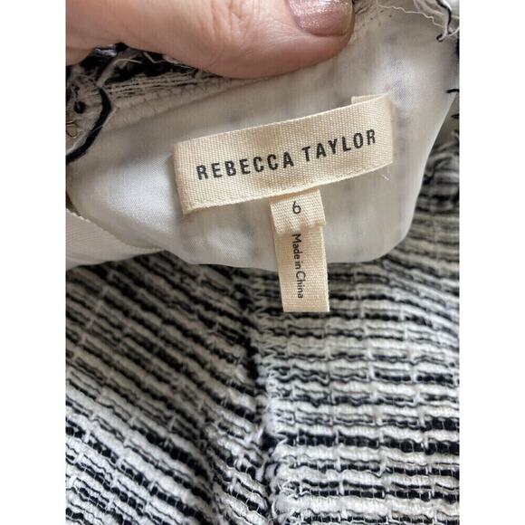 Rebecca Taylor Tweed Mini Dress White Black Size 6 Fringe Short Sleeve Lined - Picture 5 of 15